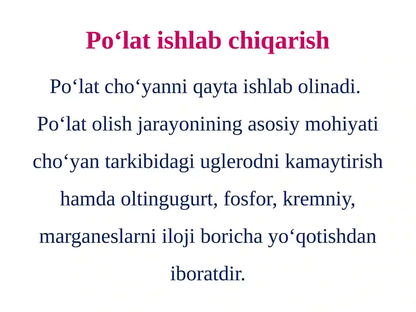 Po'lat ishlab chiqarish. 2