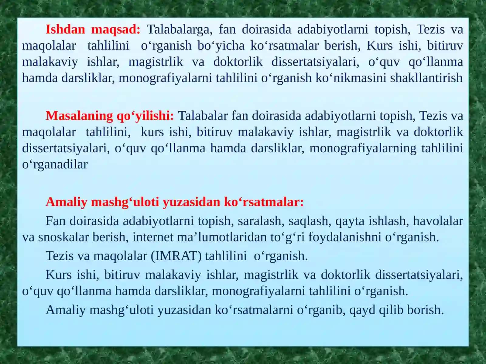 Fangadoirasida adabiyotlar topish, saralash, saqlash, qaytaishlash 2