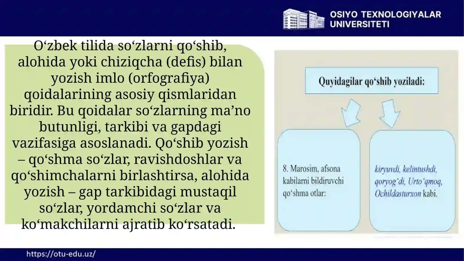O'zbek tilida so'zlarning qo'shib va alohida yozish qoidalari 2