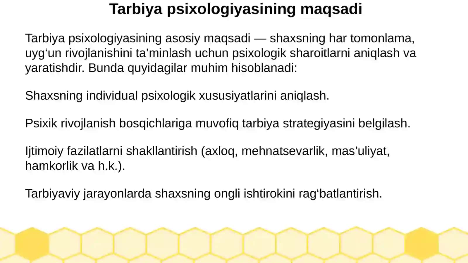 Tarbiya psixologiyasi maqsadi, vositalari va metodlari 2