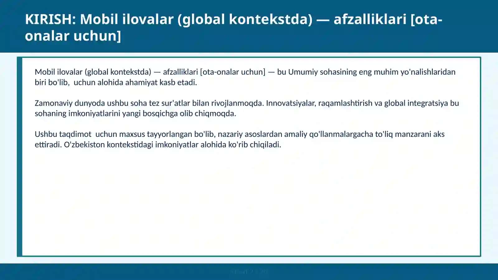 MOBIL ILOVALAR (GLOBAL KONTEKSTDA) — AFZALLIKLARI [OTA-ONALAR UCHUN] 2