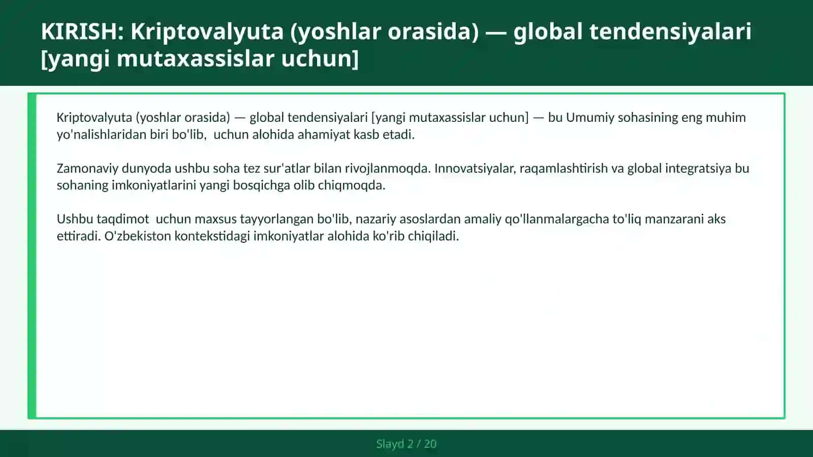 Kriptovalyuta (yoshlar orasida) — global tendensiyalari 2