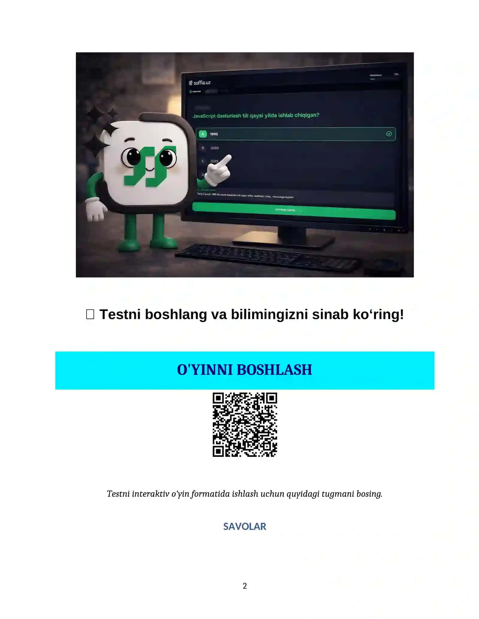 TIBBIYOTGA OID UMUMIY BILIMLAR TESTI VA SAVOL-JAVOBLAR TO'PLAMI 2