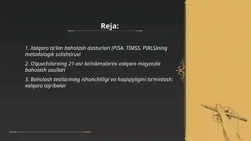 O‘QUVCHILARNING BILIM, KO‘NIKMA VA MALAKALARINI TASHXIS ETISH. TA‘LIM SIFATINI BAHOLASH BO‘YICHA XALQARO TADQIQOTLAR 2