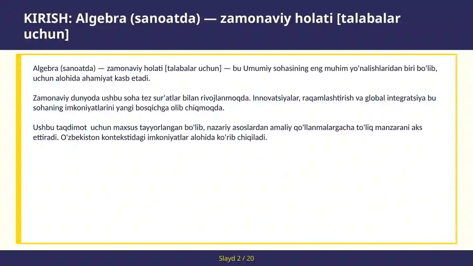 Algebra (sanoatda) — zamonaviy holati [talabalar uchun] 2