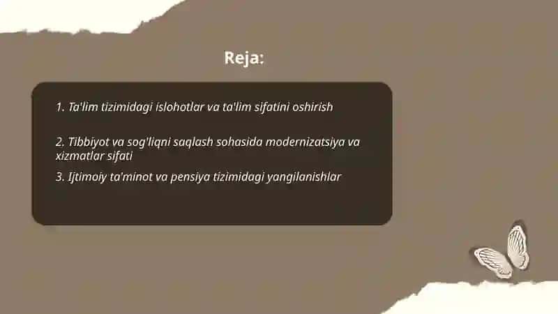 Oʻzbekiston ijtimoiy sohada amalga oshirilayotgan o'zgarishlar mazmun va mohiyati 2