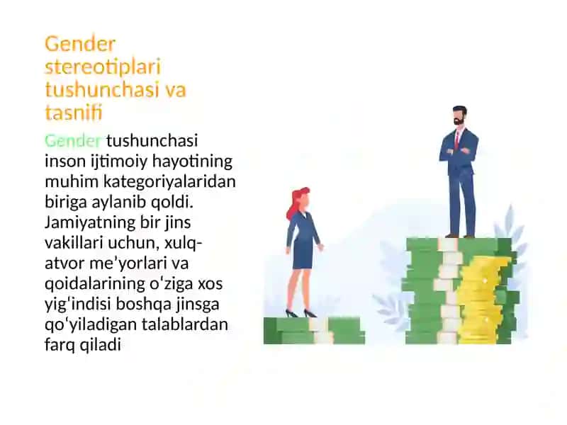 Gender stereotiplar.  Gender stereotiplarga misollar.  Gender tenglik 2