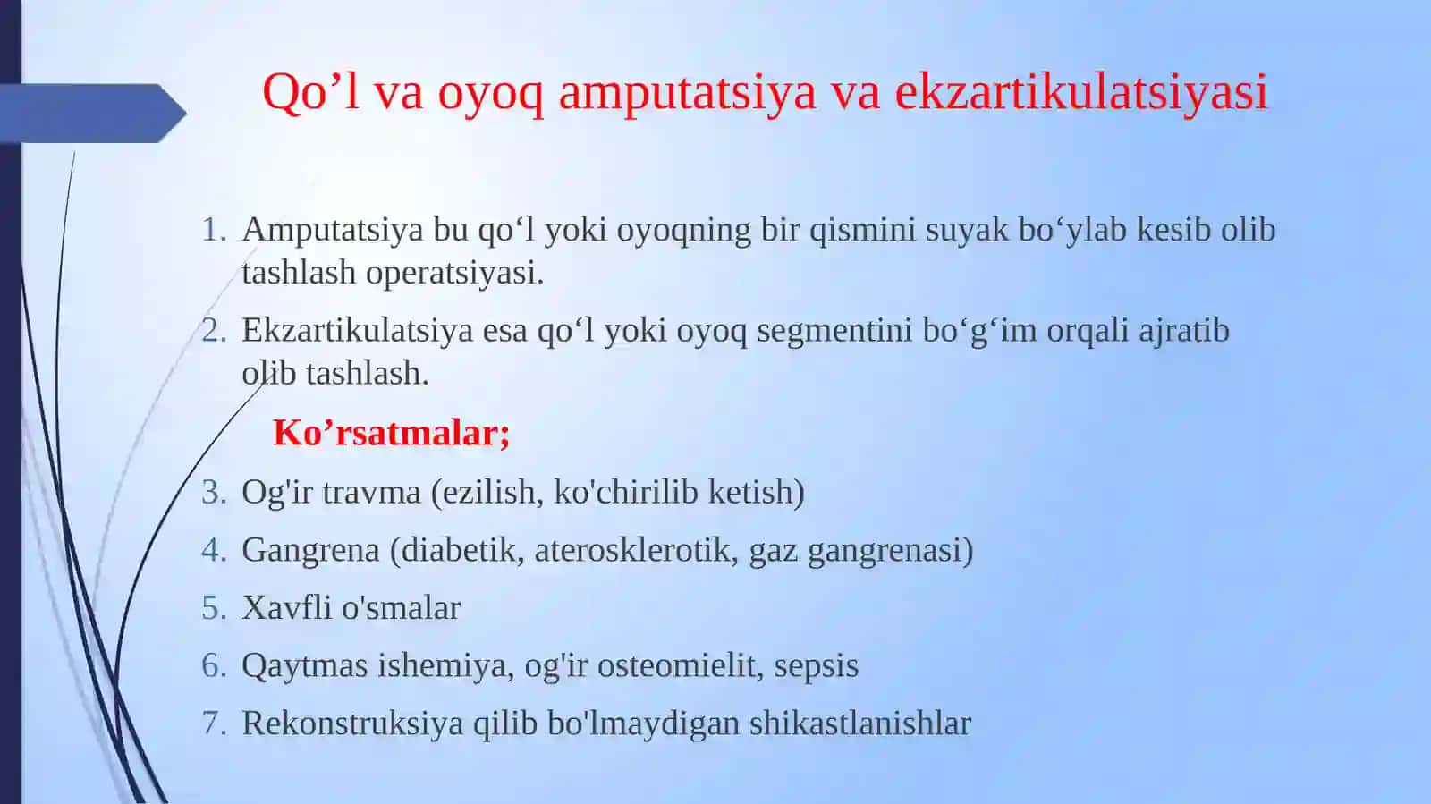 Qo’l va oyoq amputatsiyalari va ekzartikulatsiyalari 2