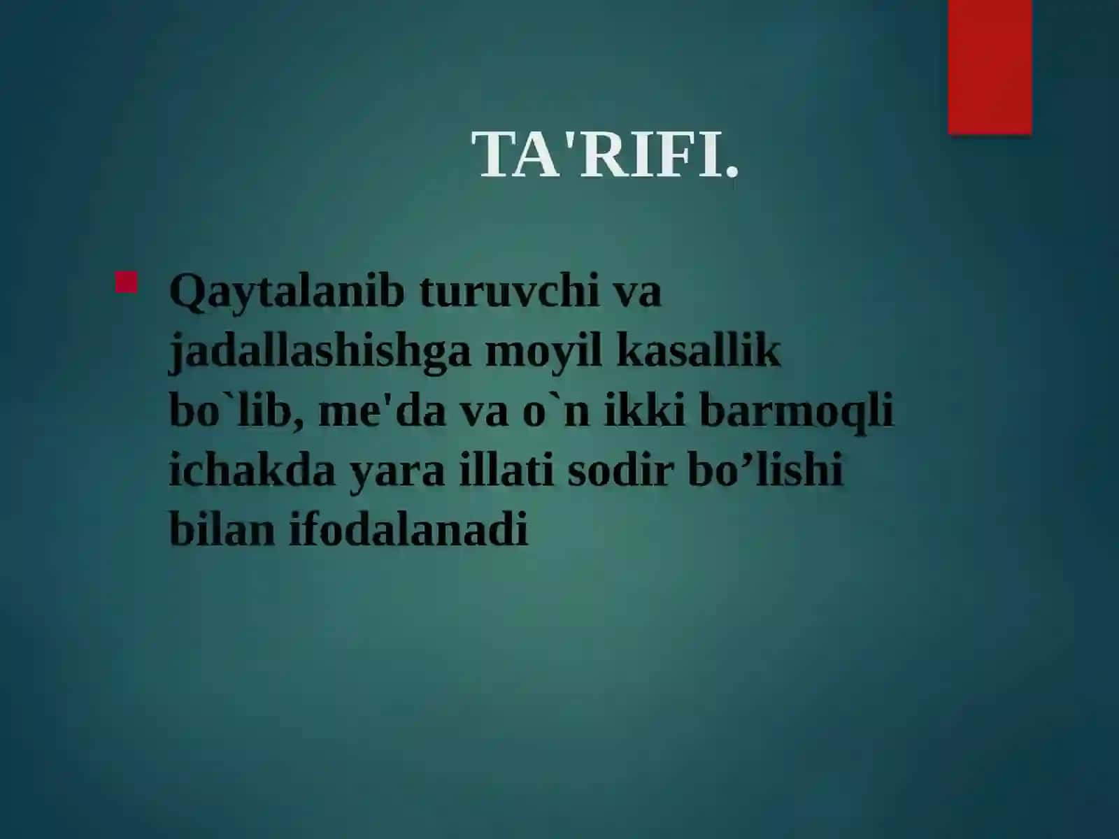 ME'DA VA O`NIKKI BARMOQLI ICHAK YARAKASALLIGI TA'RIFI 2