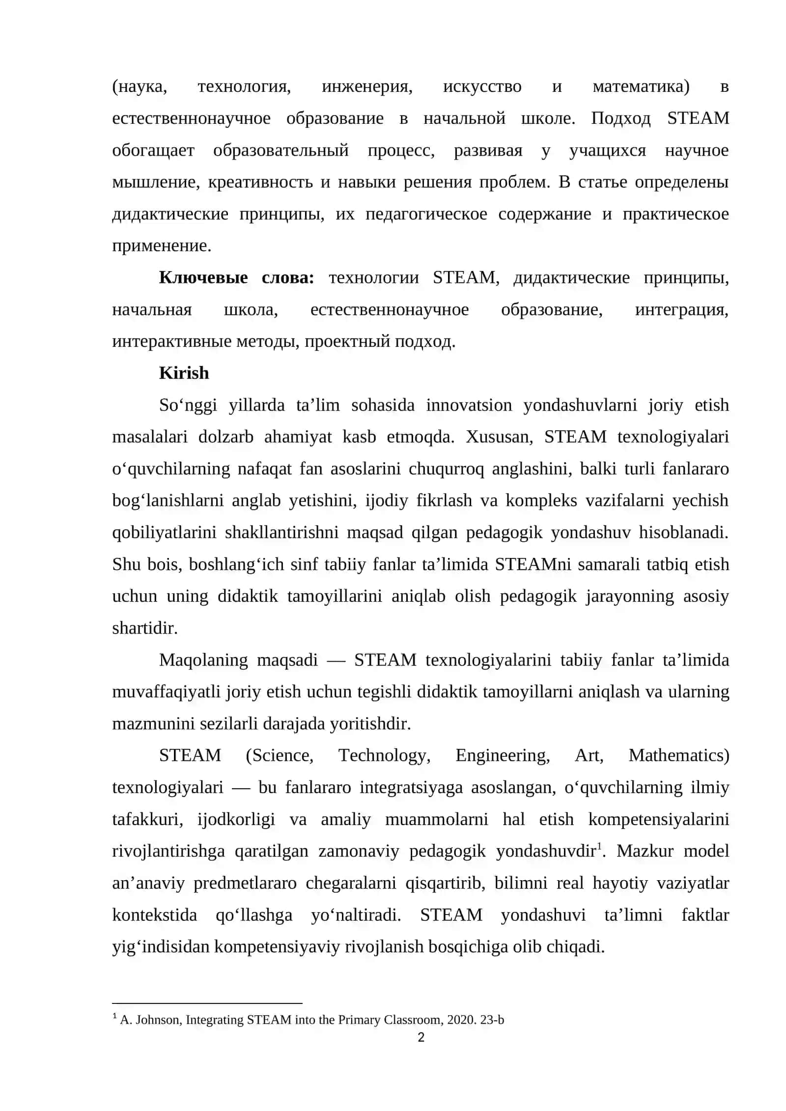 BОSHLАNG‘IСH SINF TАBIY FАNLАR TА’LIMIDА STЕАM TЕXNОLОGIYАSINI LОYIHАLАSHTIRISHNING DIDАKTIK TАMОYLILАRI 2