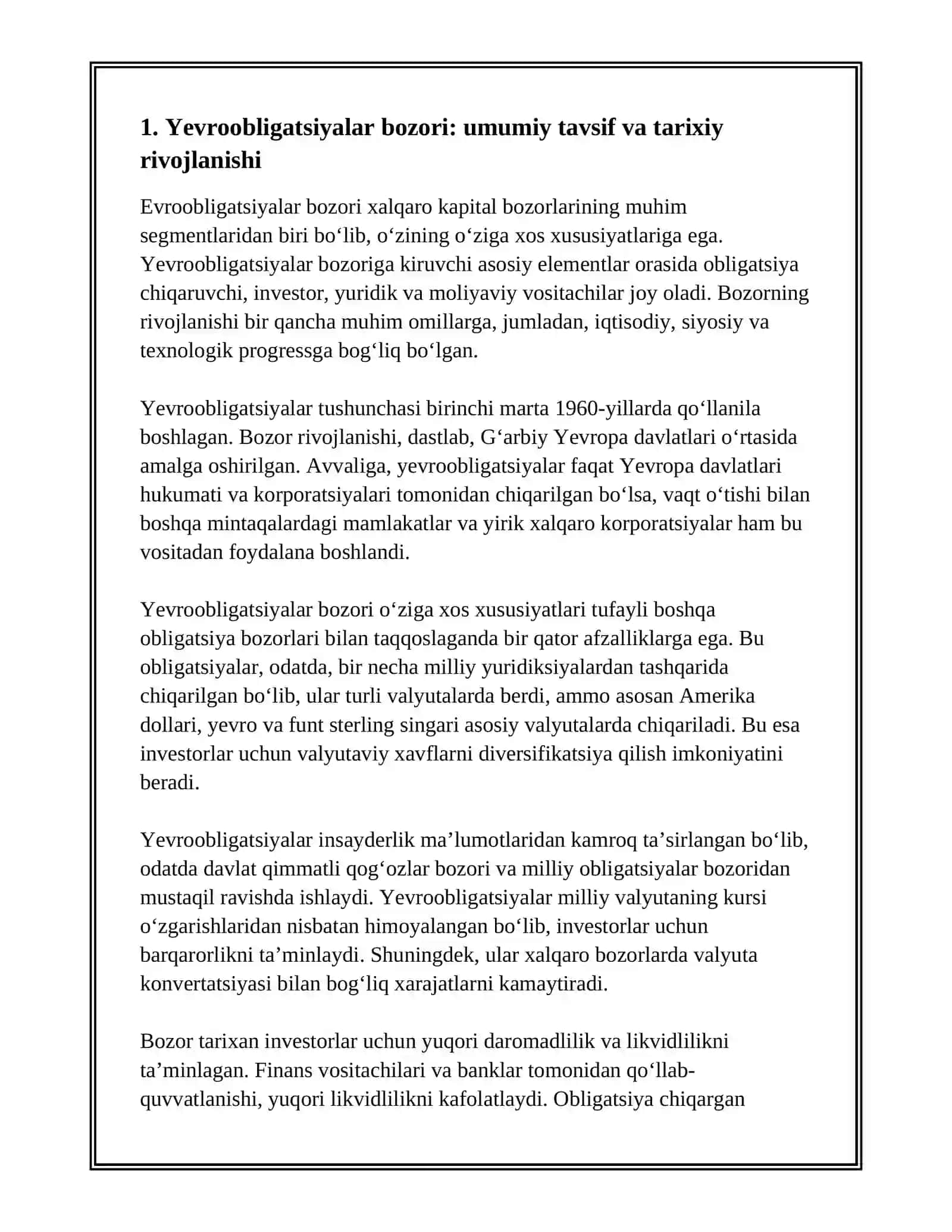 YEVROOBLIGATSIYALAR BOZORI HAM O‘ZIGA XOS XUSUSIYATLARGA EGA 2
