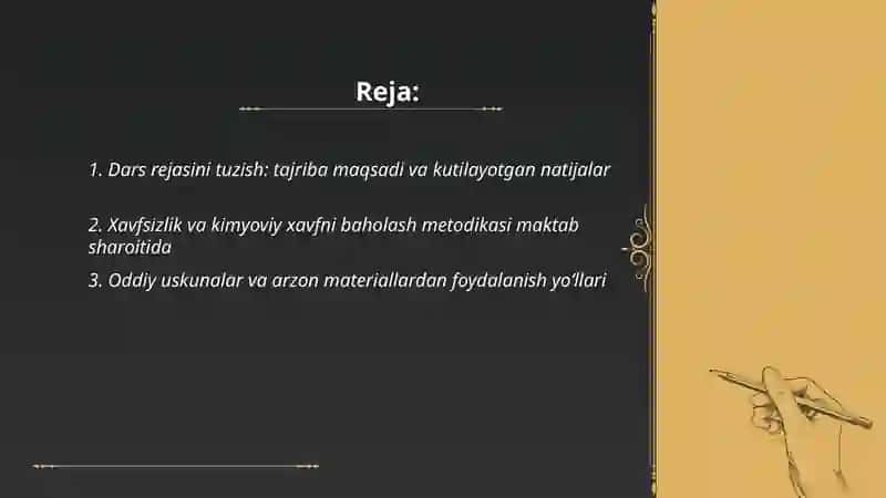 Dastlabki kimyoviy tushunchalar va qonunlar mavzusi boʻyicha tajribalar oʻtkazish metodikasi 2