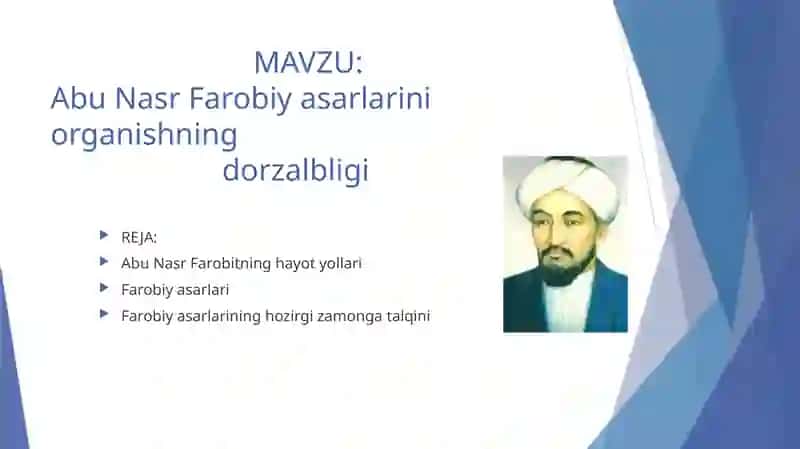Abu NasrFarobiyasarlariniorganishningdorzalbligi 2