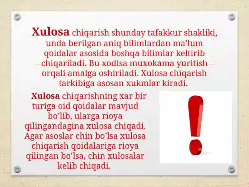Xulosa chiqarishning umumiy mantiqiy tavsifi 2