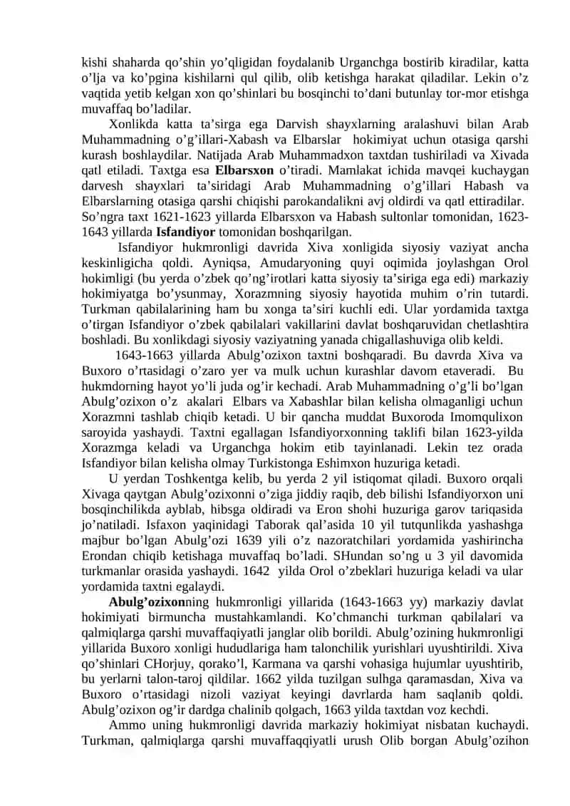 Xiva va Qo’qon xonliklarining tashkil topishi va ravnaqi 2