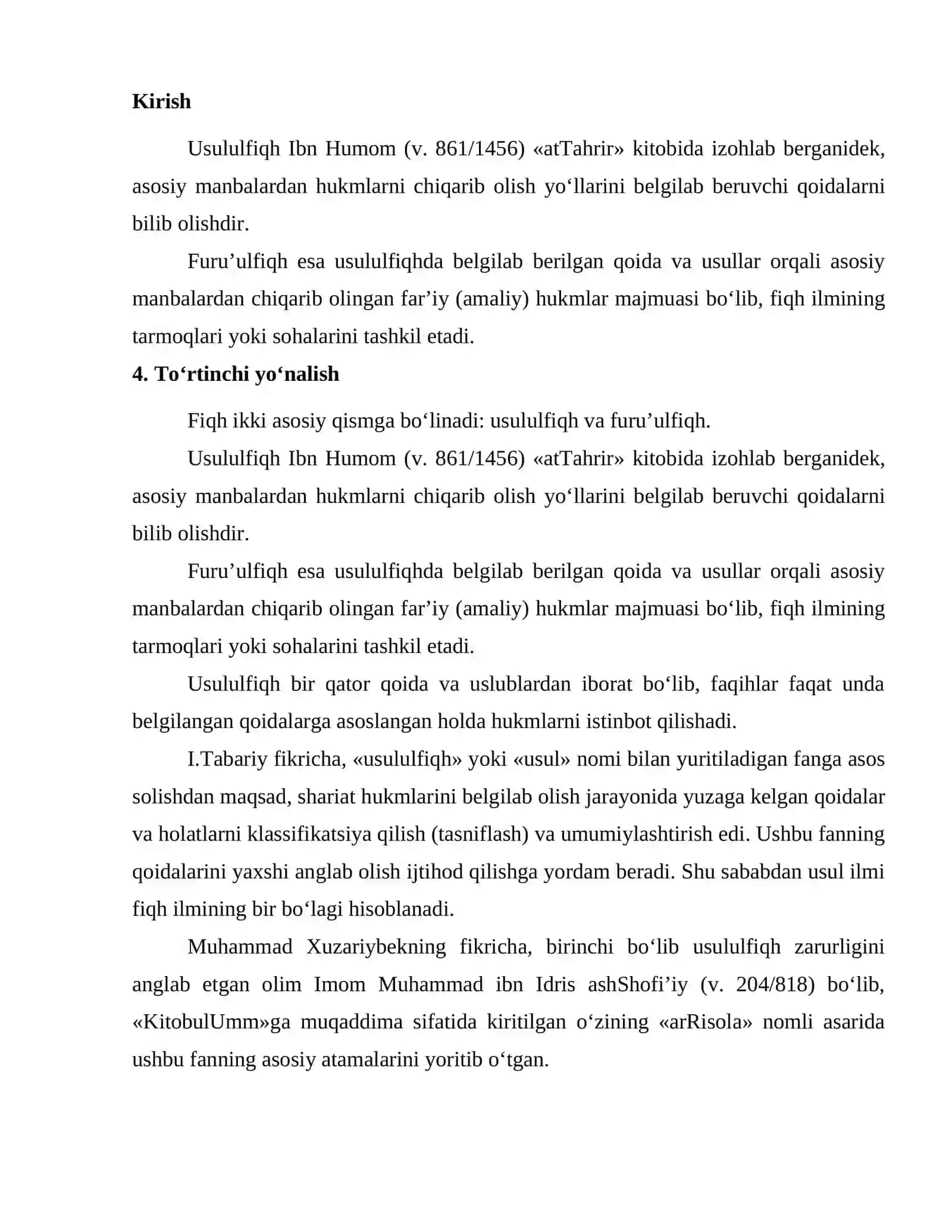 Usulul-fiqh ilmi, rivojlanish tarixi va yoʻnalishlari 2