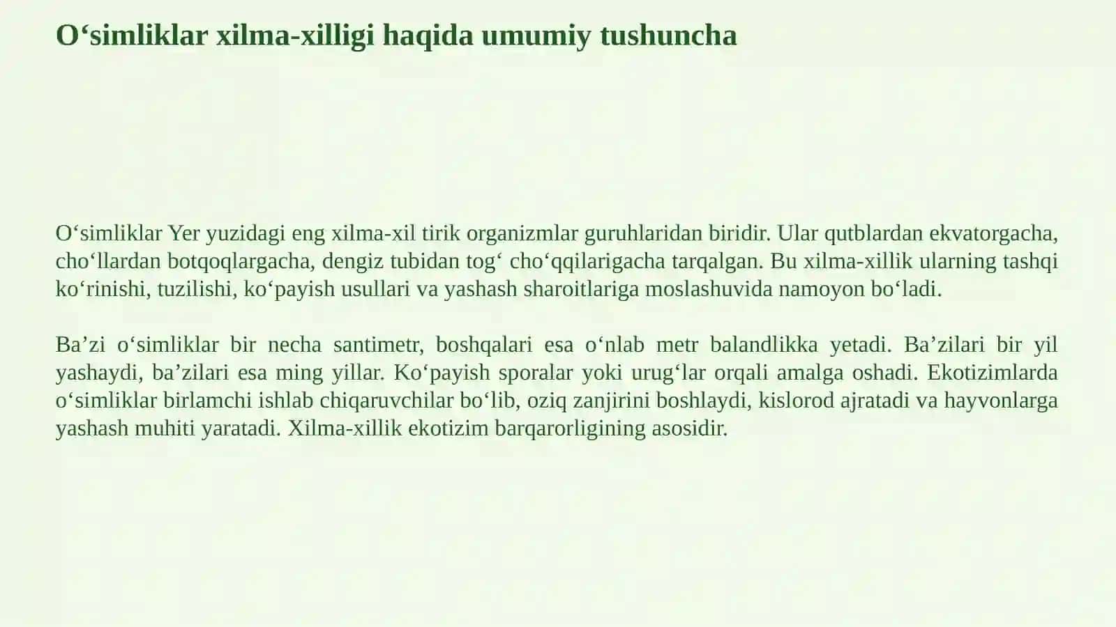 O‘SIMLIKLARNING TURLARI VA XILMA-XILLIGI 2