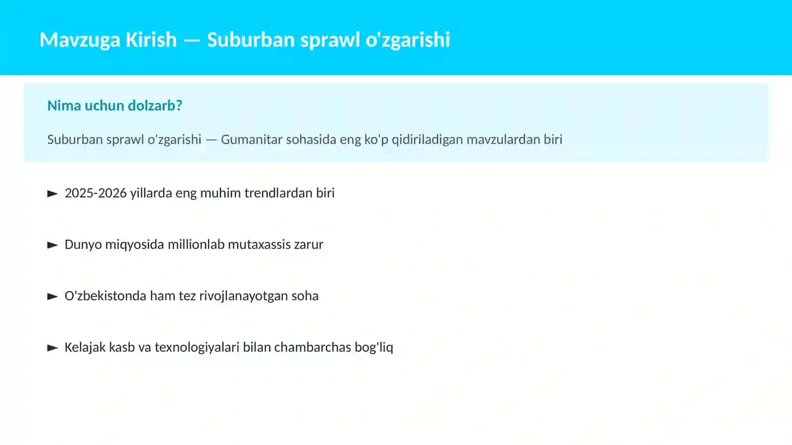 Suburban sprawl o'zgarishi 2