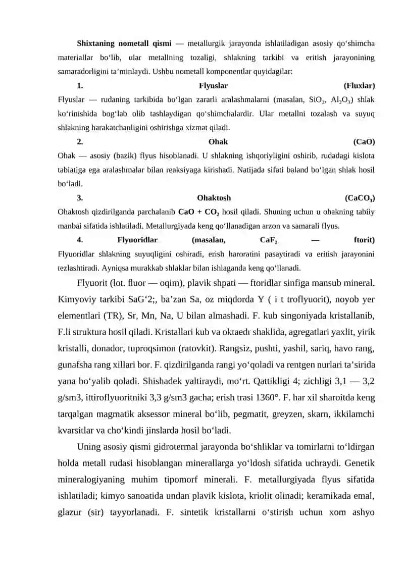 SHIXTANING NOMETALL QISMI - (FLYUSLAR, OHAK, OHAKTOSH, FLYUORID) 2