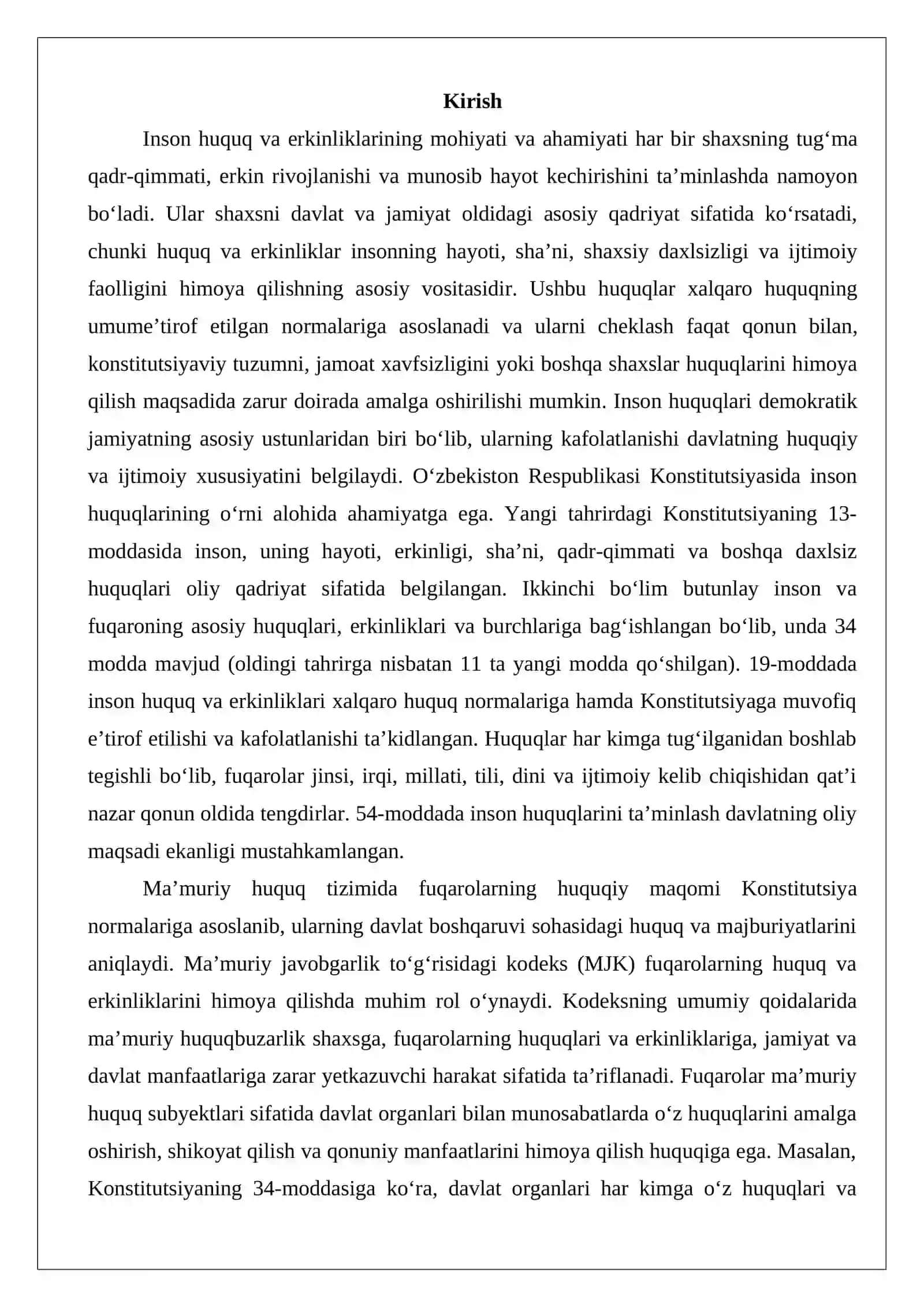 O‘zbekiston Respublikasi Konstitutsiyasida belgilangan inson va fuqaroning asosiy huquq va erkinliklari 2