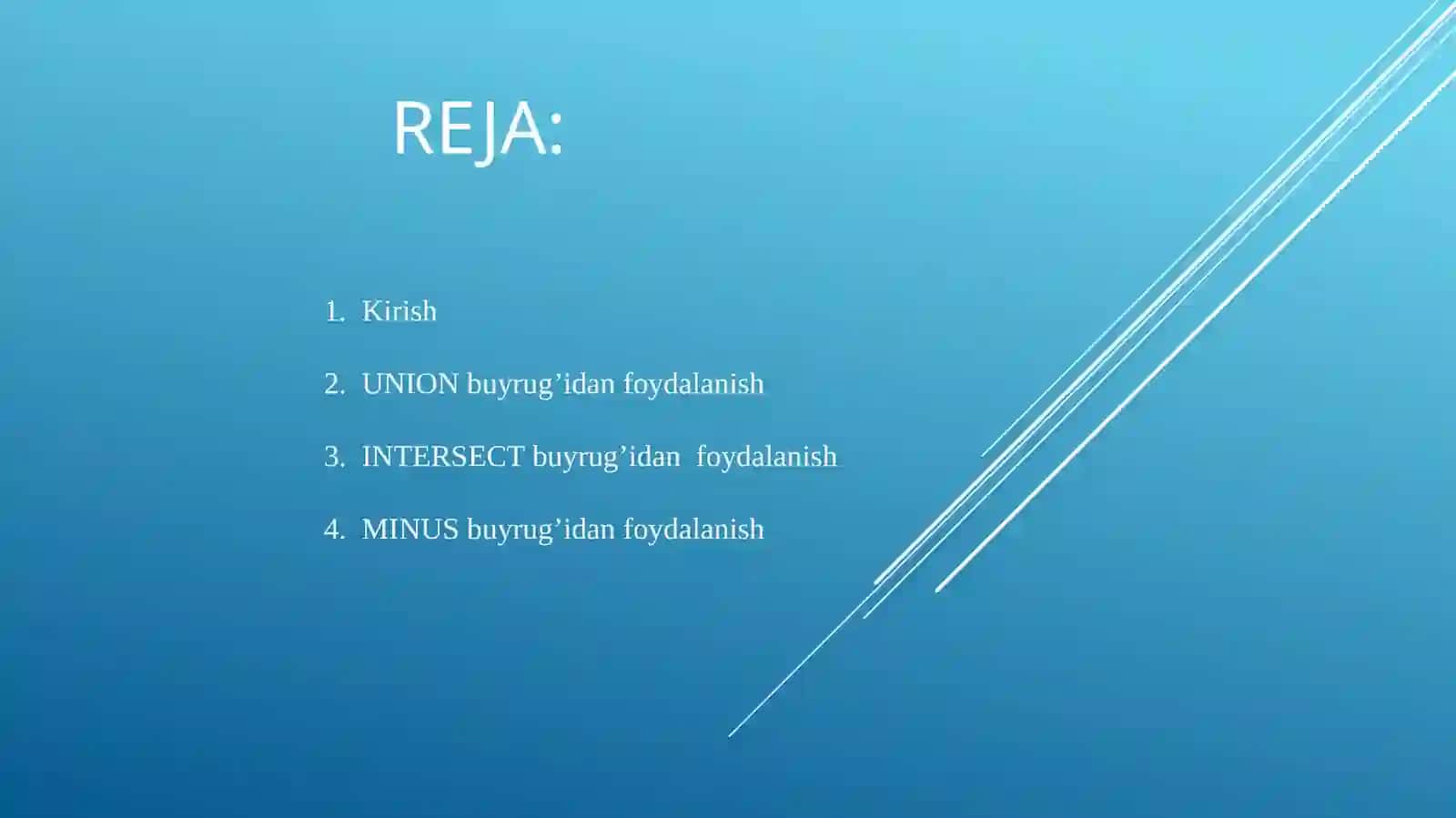 Malumotlar bazasi Union minis va Intersect 2