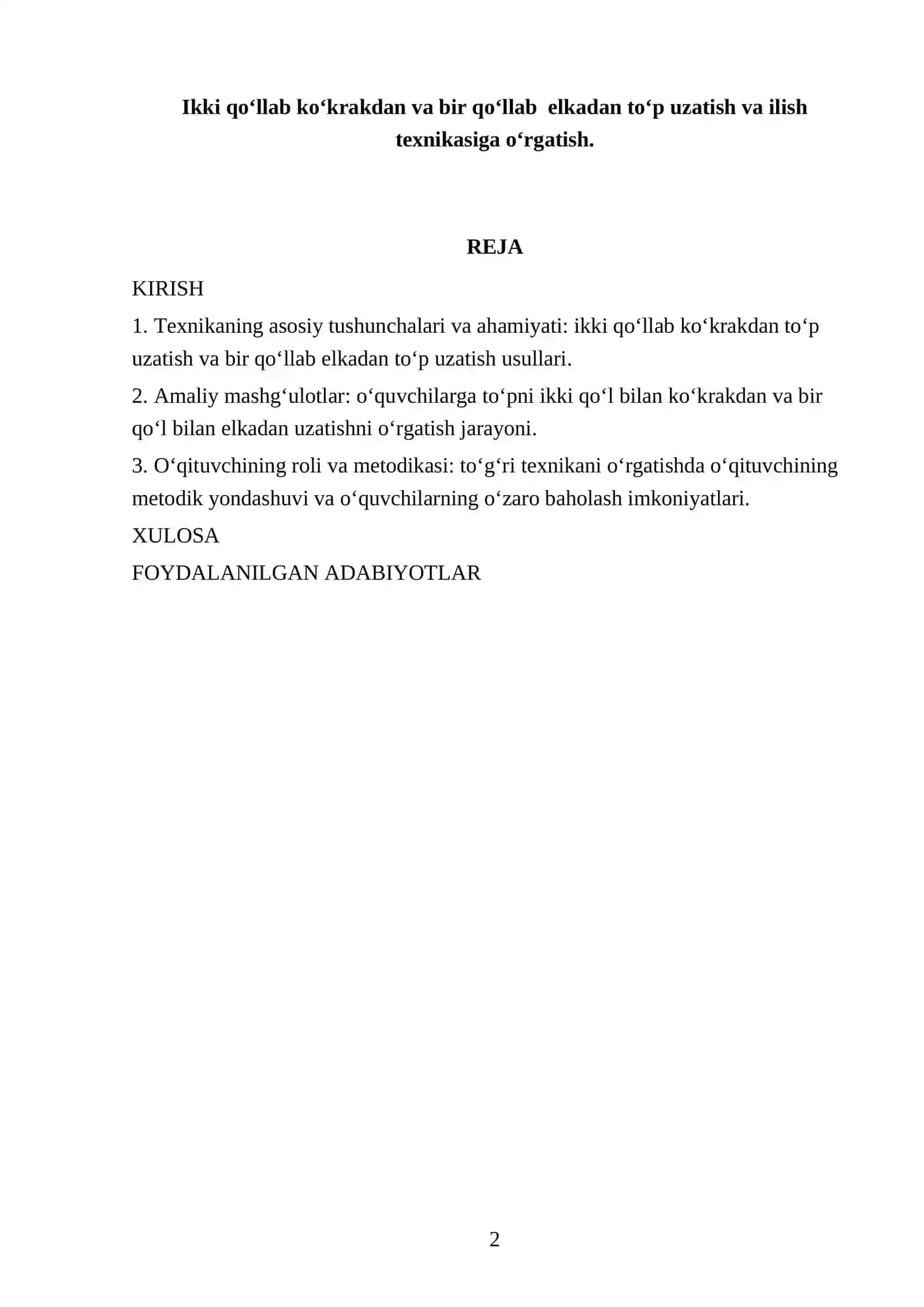Ikki qo‘llab ko‘krakdan va bir qo‘llab elkadan to‘p uzatish va ilish texnikasi 2