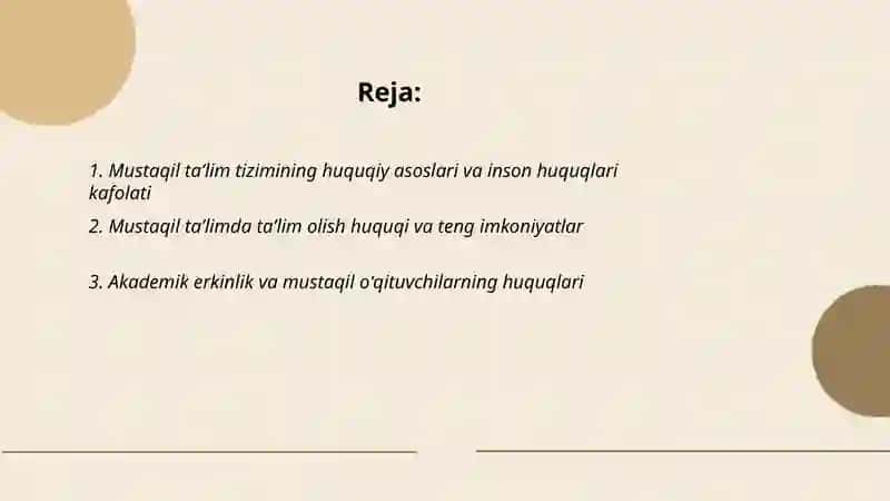 Mustaqil taʼlim doirasida inson huquqlari va erininliklari kafolatining yaratilishi 2