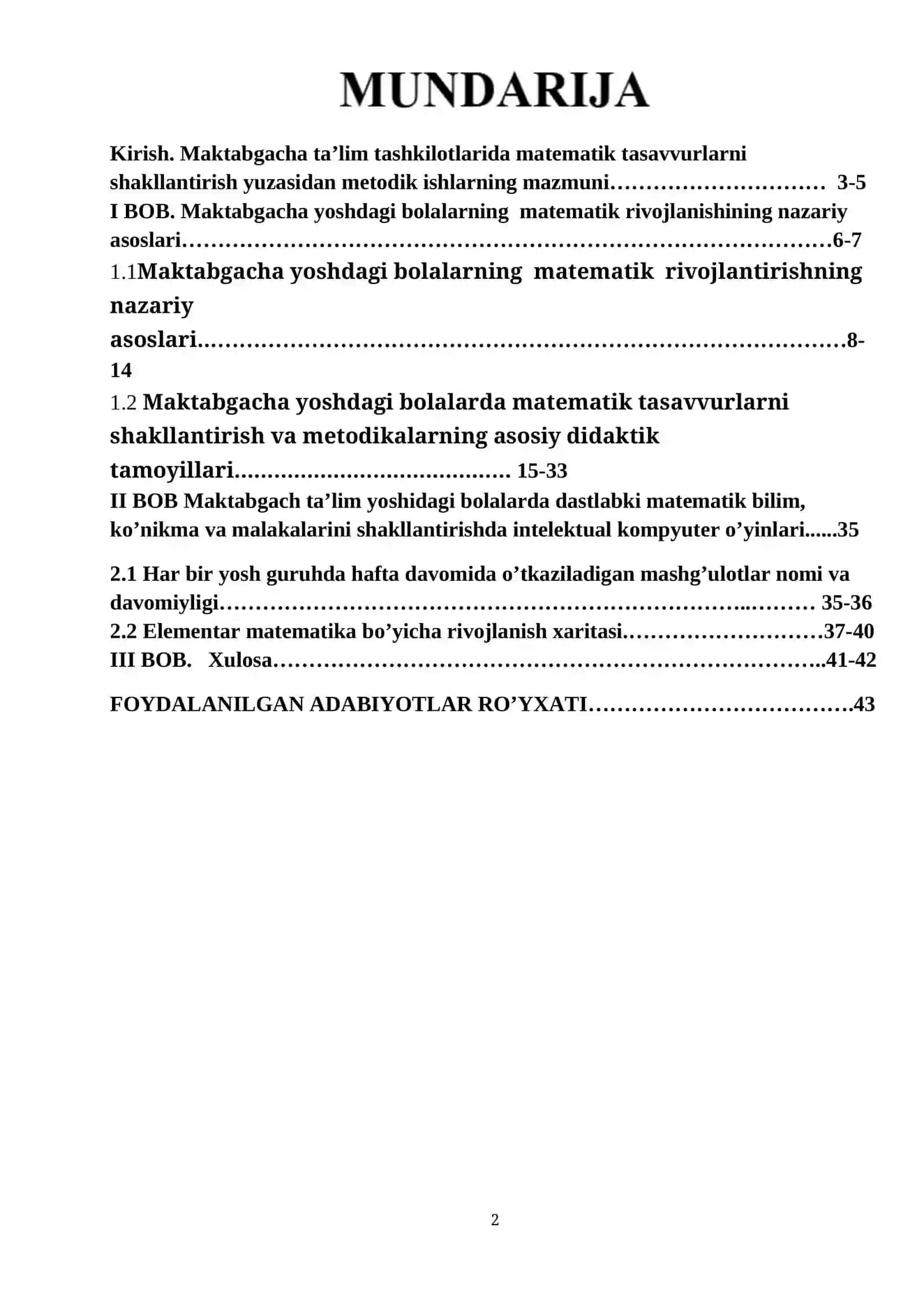 Kirish. Maktabgacha ta’lim tashkilotlarida matematik tasavvurlarni shakllantirish yuzasidan metodik ishlarning mazmuni 2