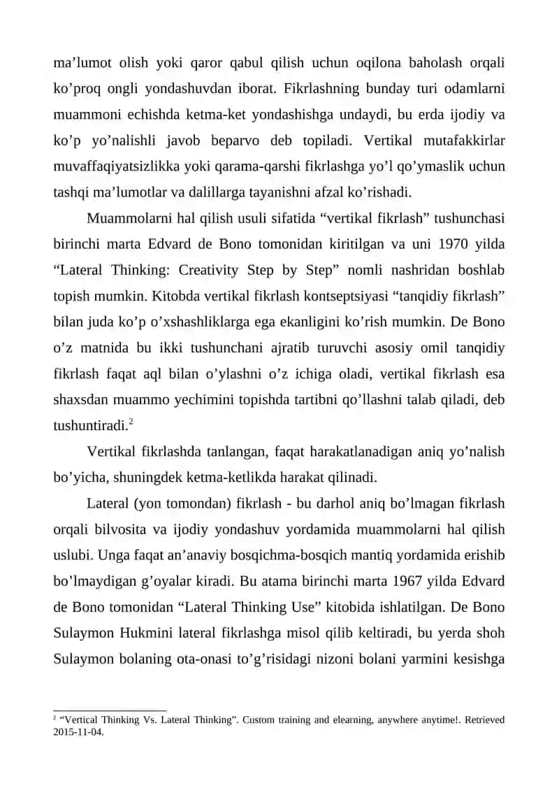"Vertikal fikrlash (VF) va lateral fikrlash (LF)" 2
