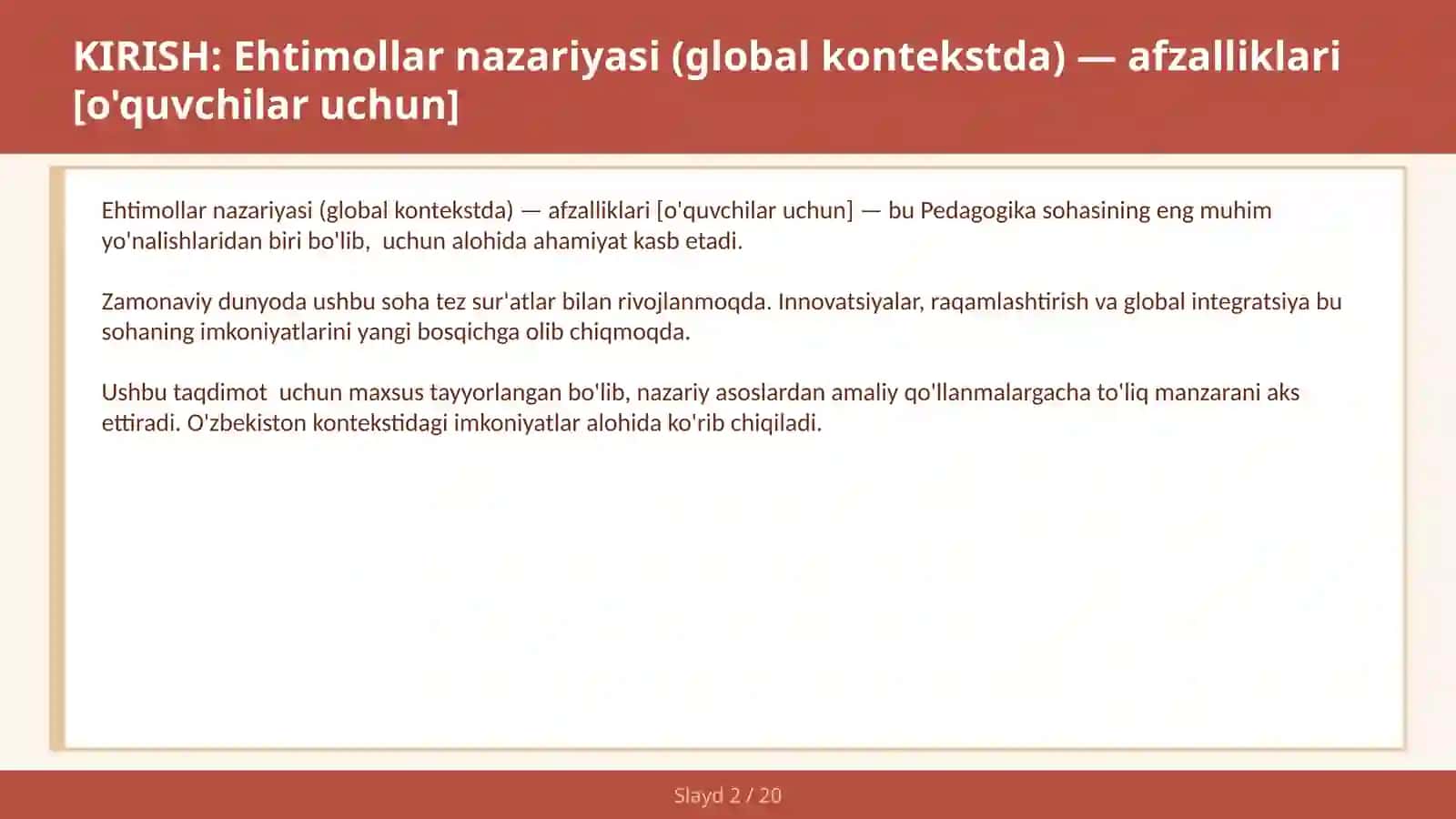 Ehtimollar nazariyasi (global kontekstda) — afzalliklari [o'quvchilar uchun] 2