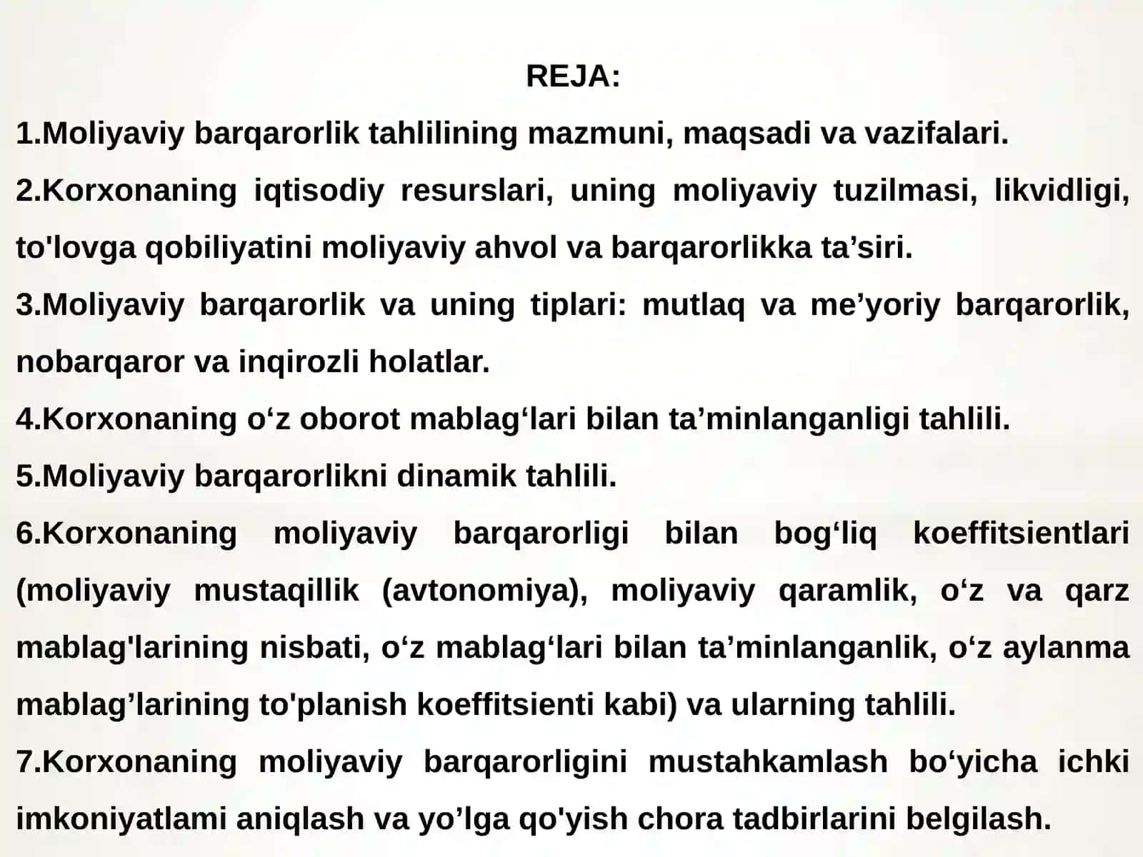 Moliyaviy barqarorlik tahlili 2