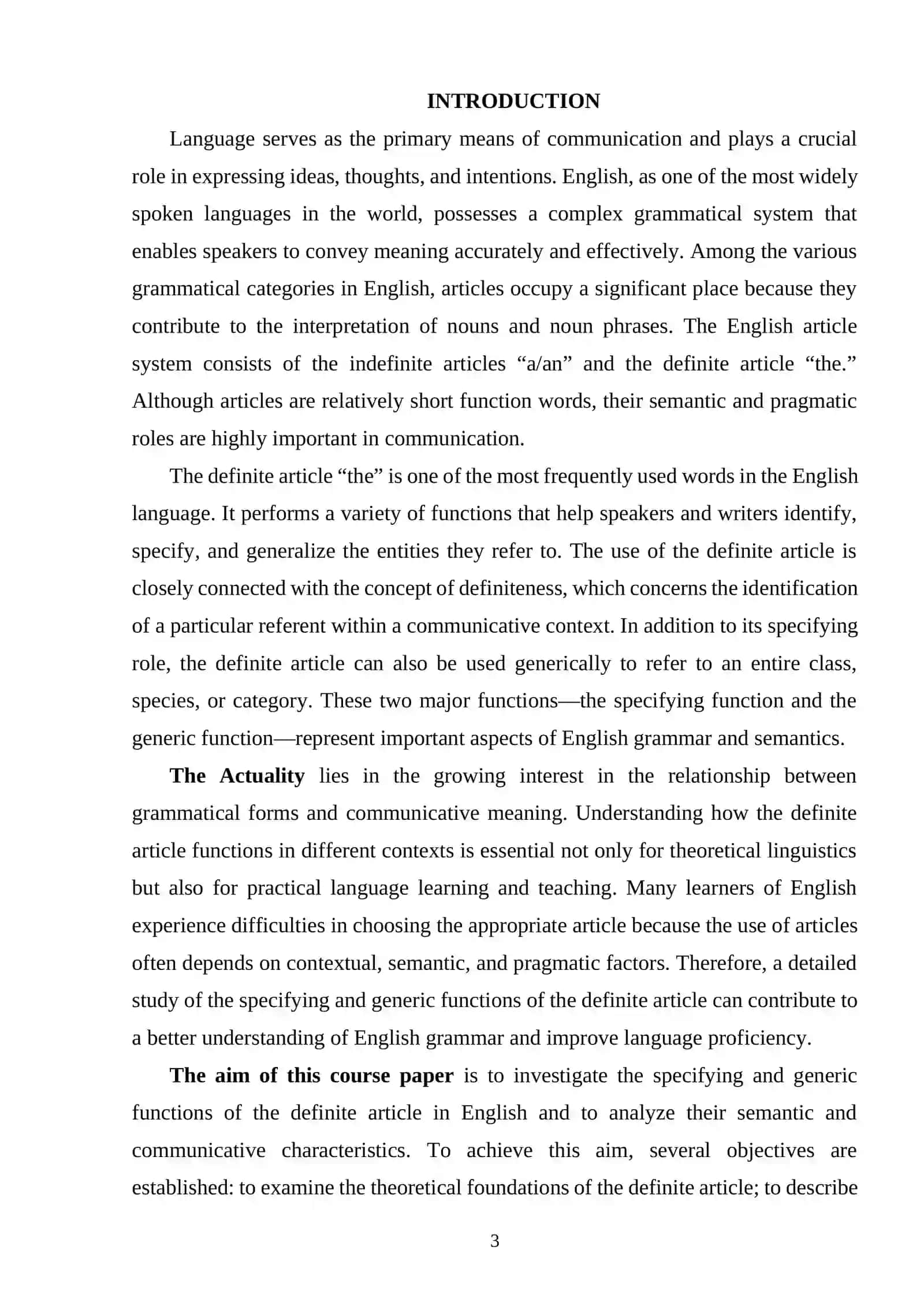 Specifying and Generic Functions of the Definite Article 2