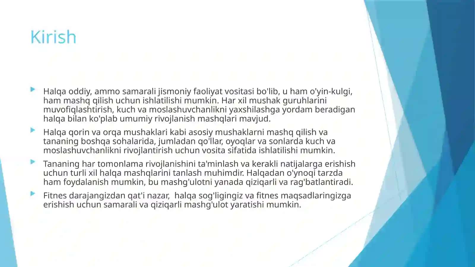 Halqa bilan bajariladigan umumiy rivojlanish mashqlar 2