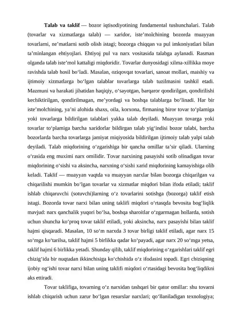Talab va Taklifning Iqtisodiy Mazmuni va Hajmi 2