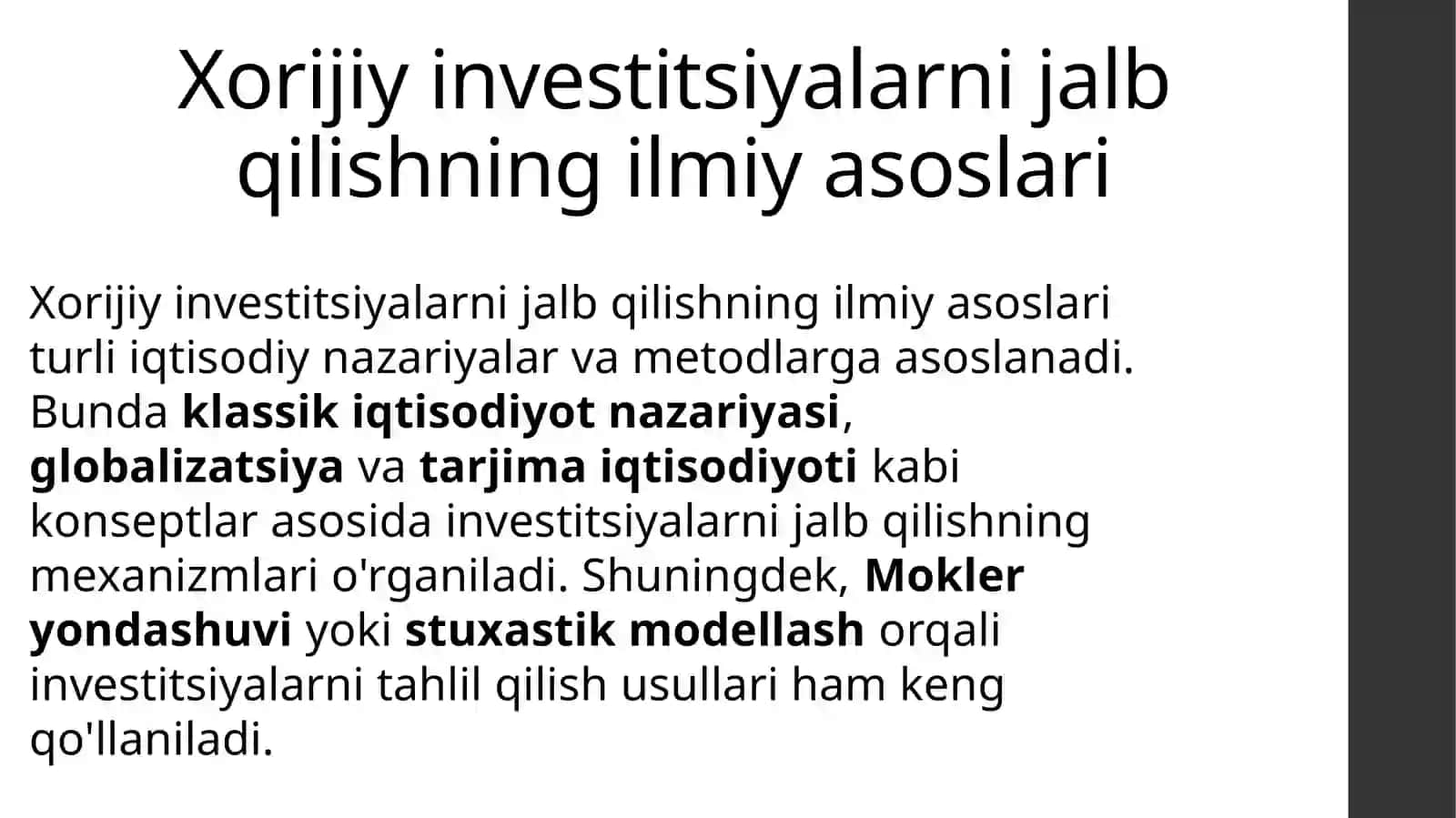 Xorijiy investitsiyalar: Xorijiy investitsiyalarni jalb qilishning ilmiy - uslubiy asoslari 2