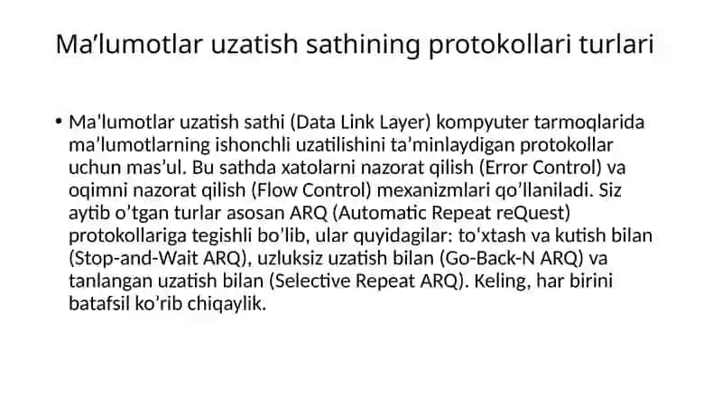 Ma’lumotlar uzatish sathi protokollari 2