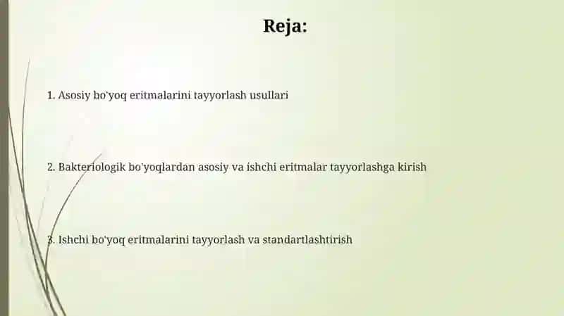 Bakteriologik bo‘yoqlarning asosiy va ishchi eritmasini tayyorlash 2
