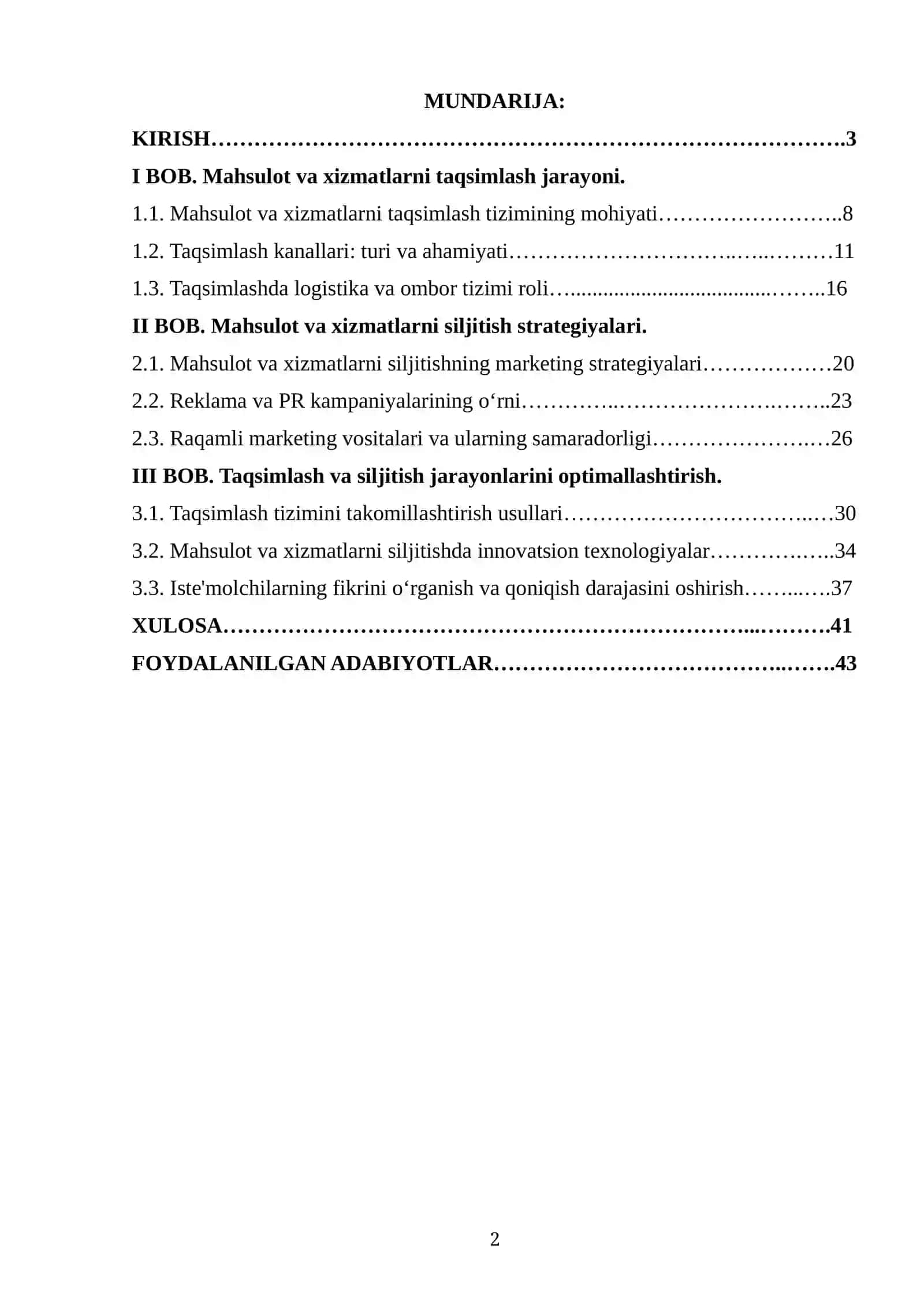 Mahsulot va xizmatlarni taqsimlash va siljitish strategiyasi 2