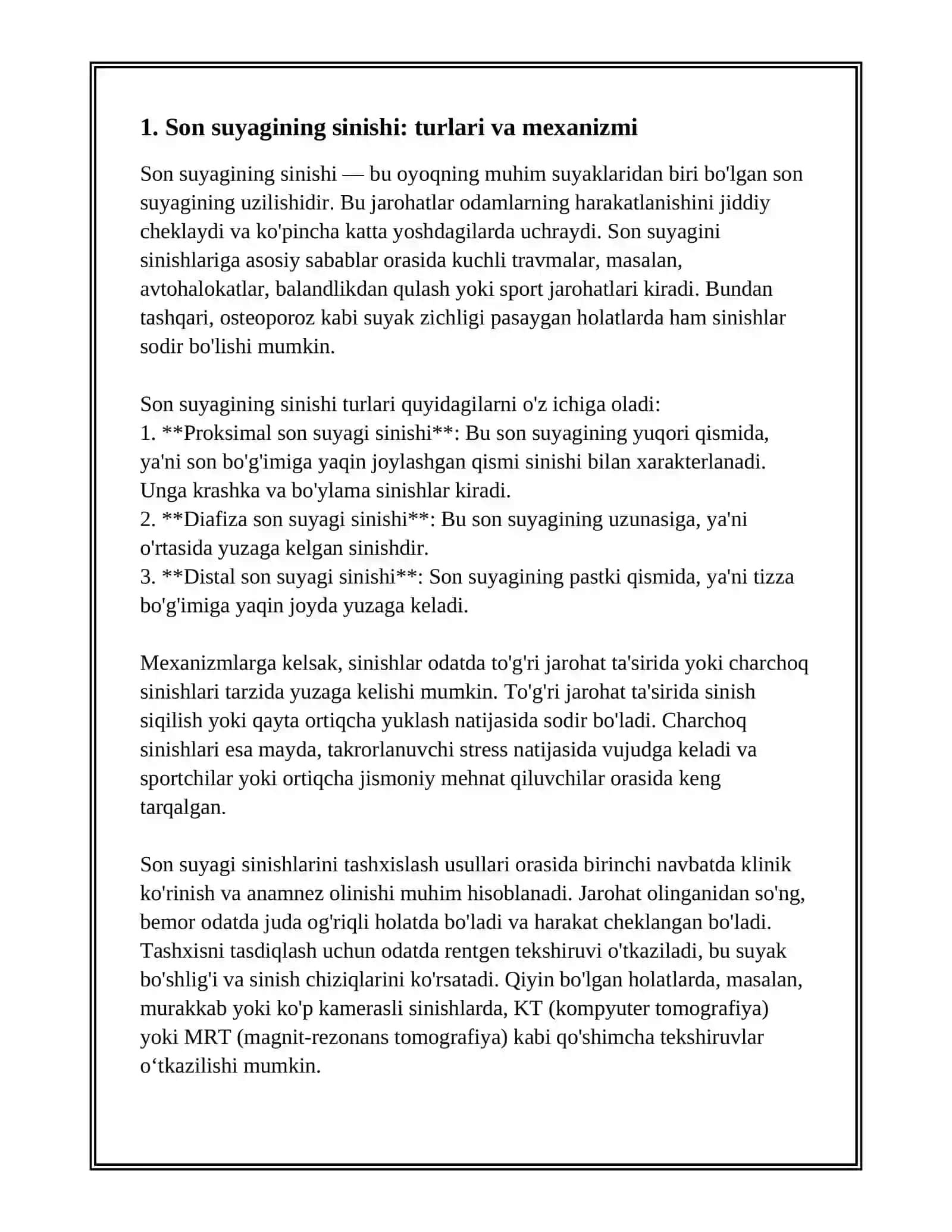 OYOQNING JAROHATLARI. SON SUYAGI, TIZZA BO‘G‘IMI, BOLDIR SUYAKLARI, OSHIQ BO‘G‘IMI VA OYOQ PANJA JAROHATLARI, KELIB CHIQISH SABABLARI, TASHXISLASH USULLARI,  DAVOLASH PRINSIPLARI 2