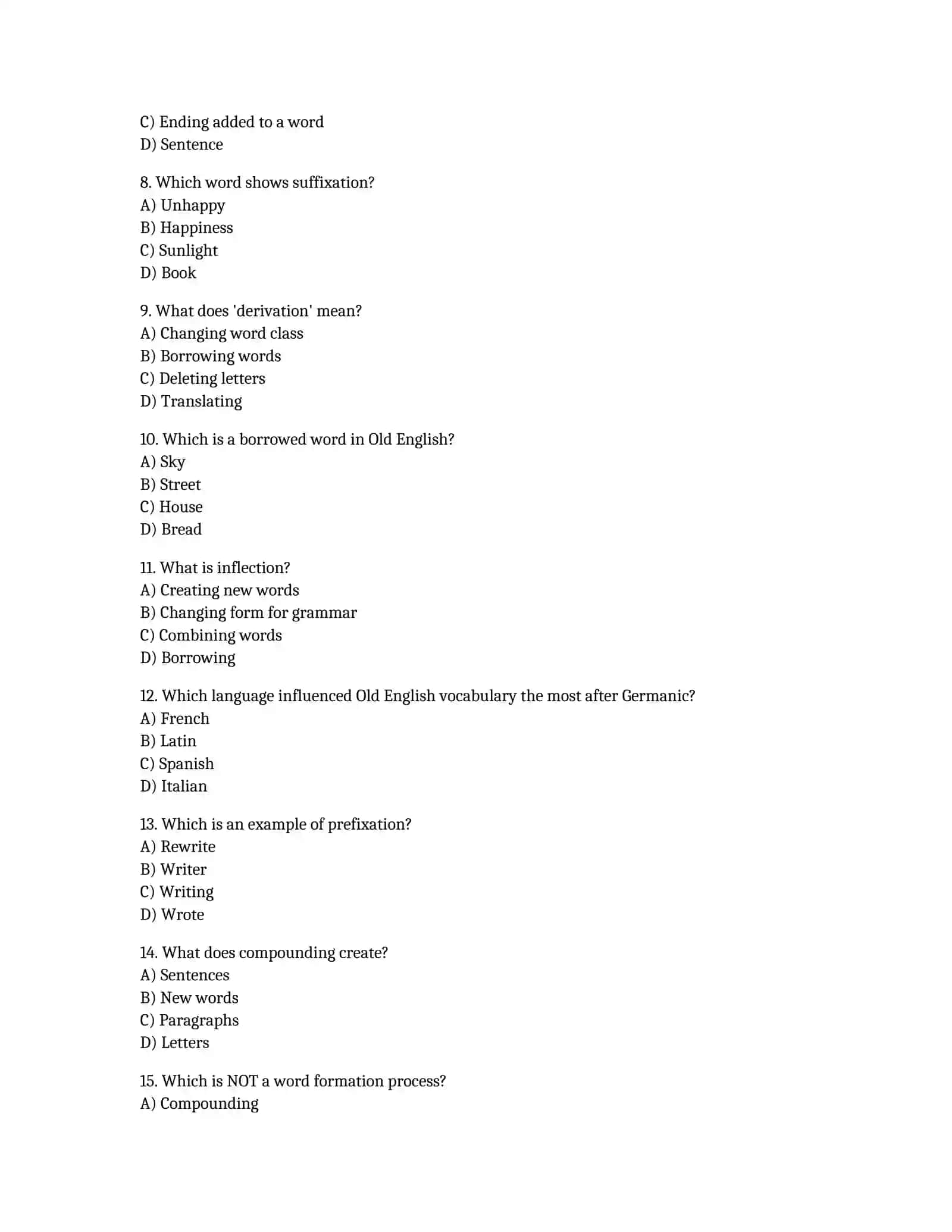 Old English Vocabulary and Word Formation - Test (30 Questions) 2