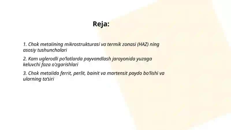 Kam uglerodli po‘latni payvandlashda chok metalining mikrostrukturasi va termik zonasi ta’sirlanishi 2
