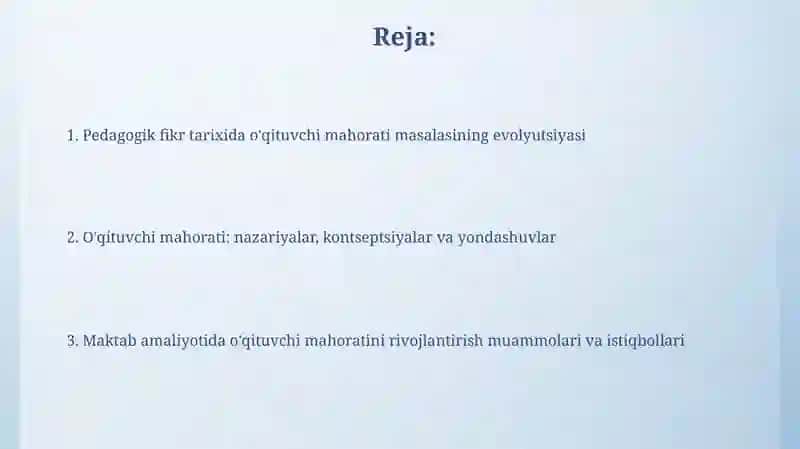 Pedagogik fikr tarixi va maktab amaliyotida ôqituvchimahoratmasalalari 2