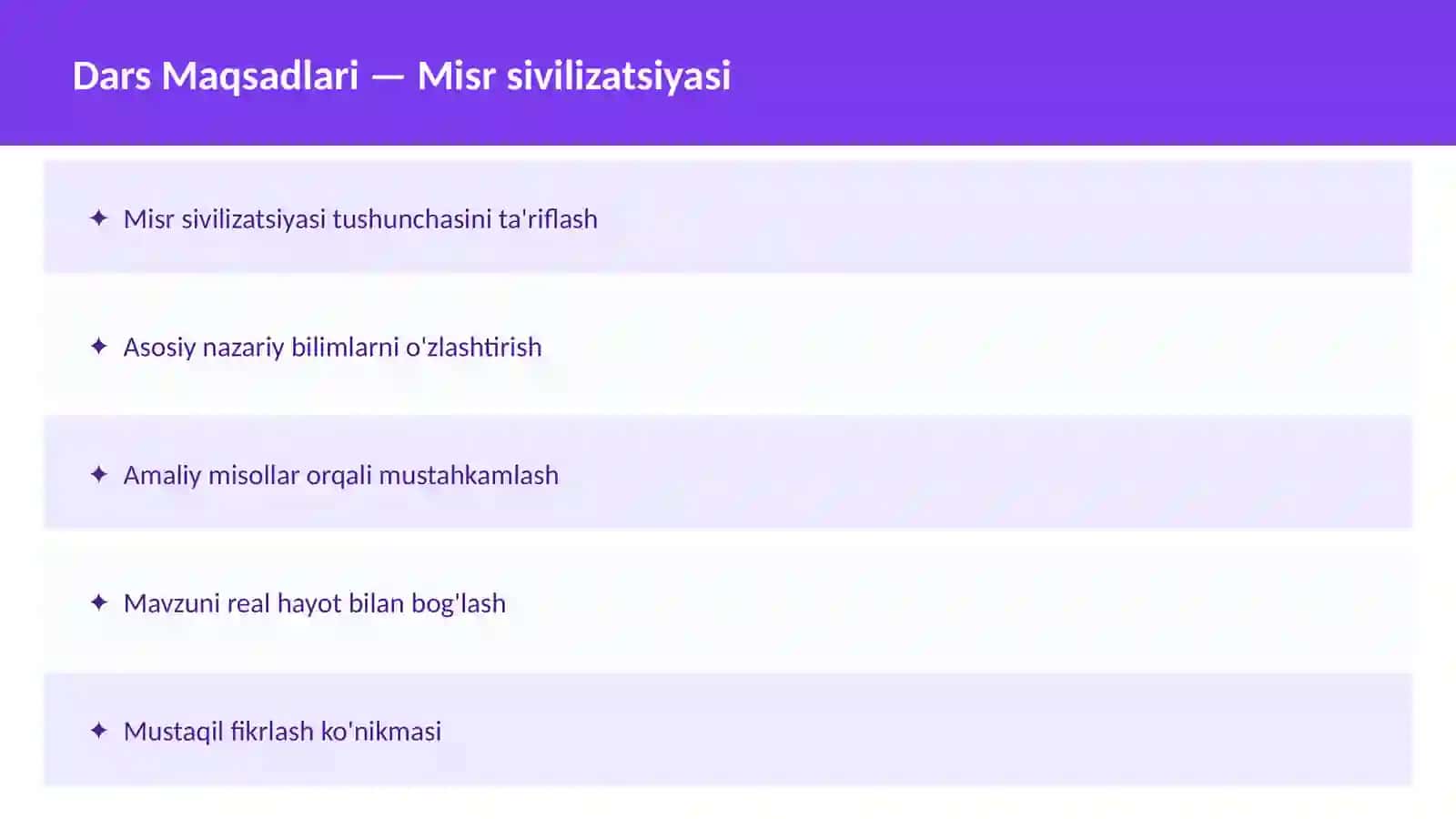 Qadimgi Sharq O'qituvchilar va talabalar uchun dars ishlanma 2
