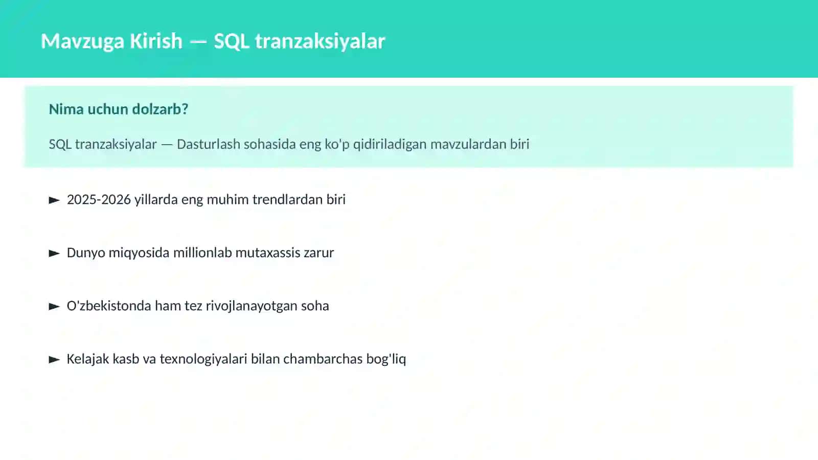 SQL tranzaksiyalar 2