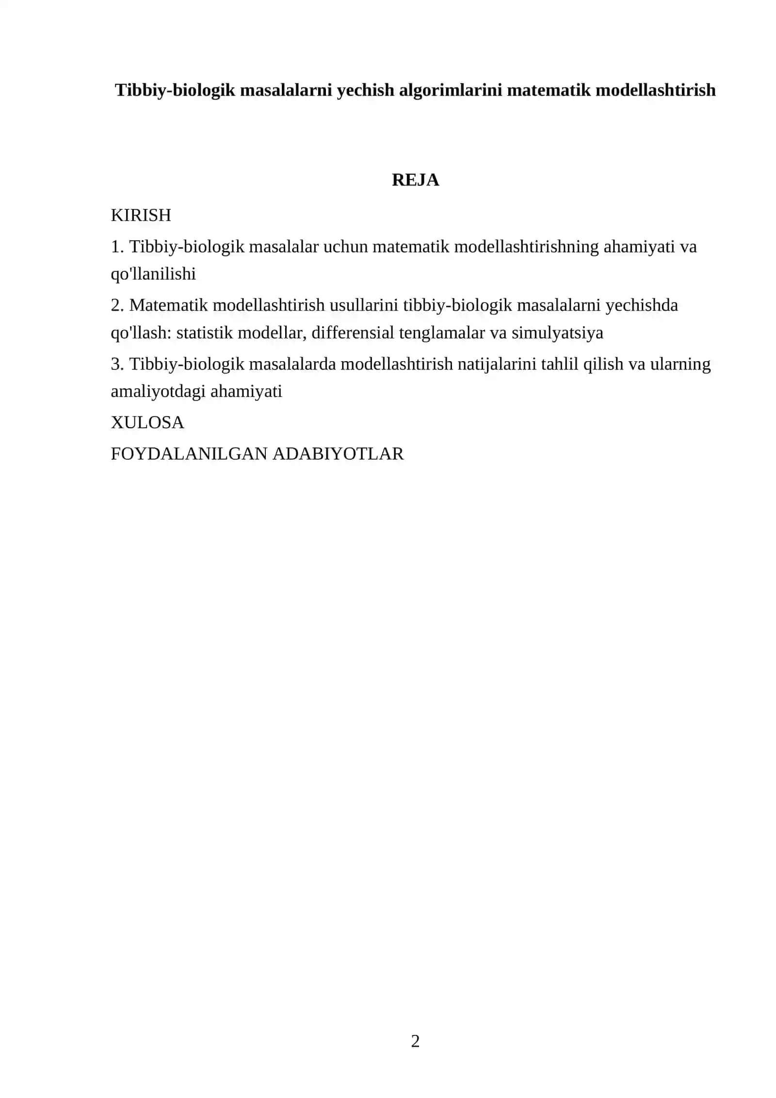 Tibbiy-biologik masalalarni yechish algorimlarini matematik modellashtirish 2