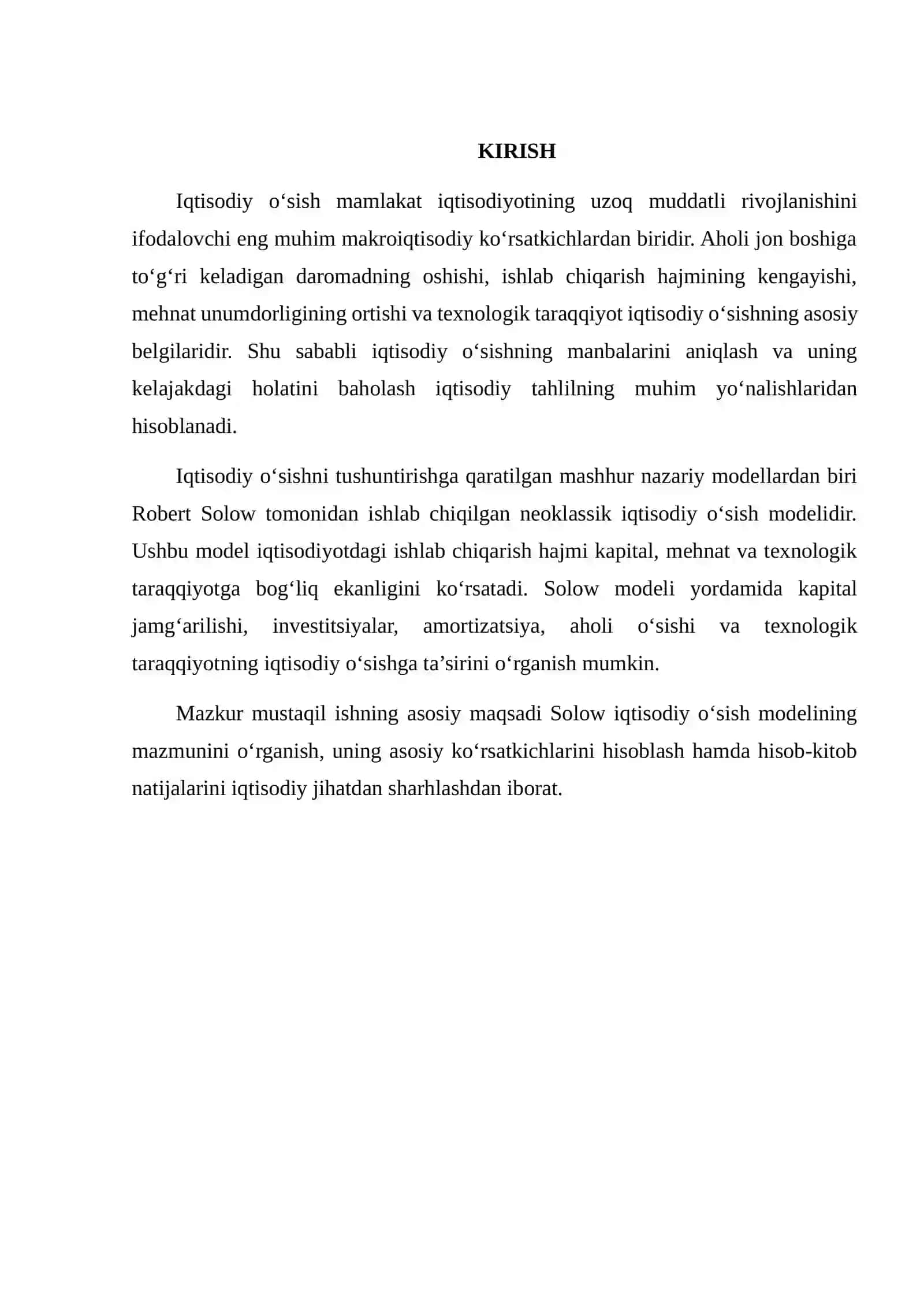 Solow iqtisodiy o‘sish modelining asosiy ko‘rsatkichlarini hisoblash va natijalarni sharhlash 2