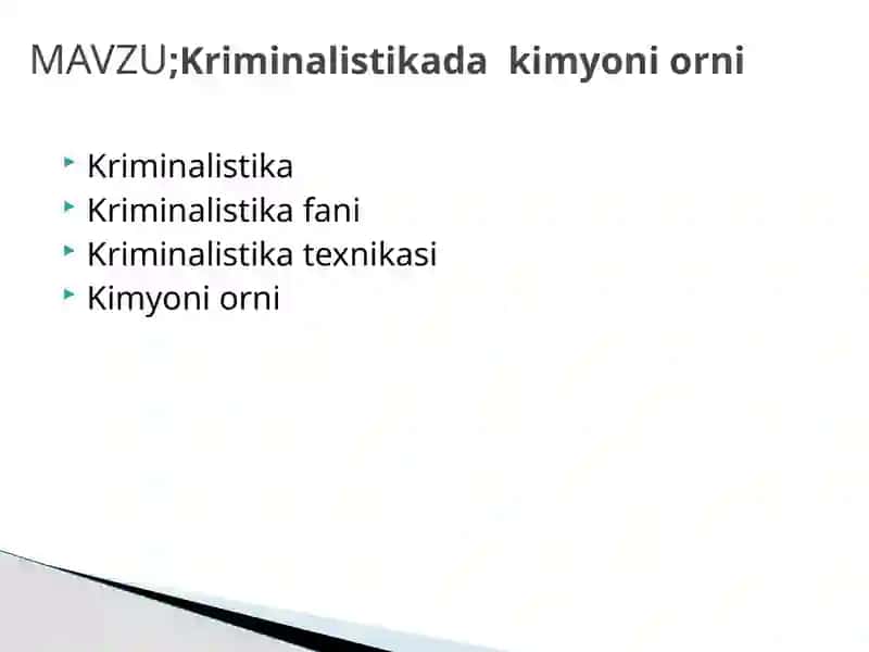 Kriminalistikada Kimyoni O'rni 2