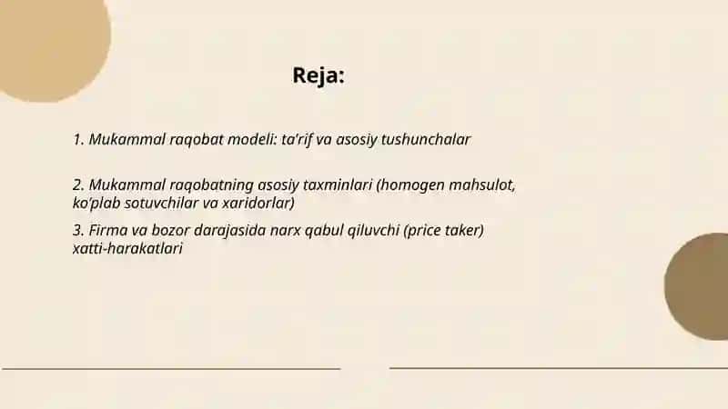 Mukammal raqobat modeli va unda narxning shakllanish xususiyatlari 2