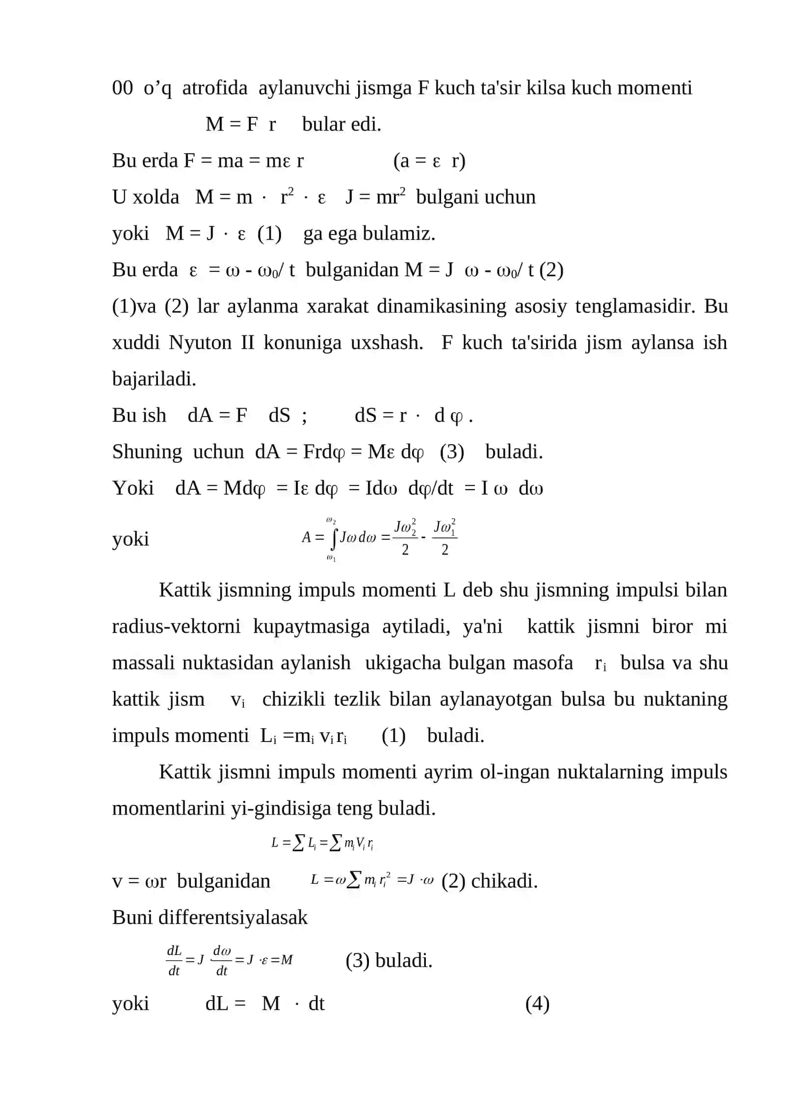 Qattiq jismlarning aylanma harakati dinamikasi 2