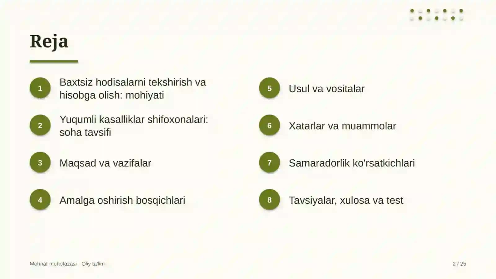 Yuqumli kasalliklar shifoxonalarida baxtsiz hodisalarni tekshirish va hisobga olish 2